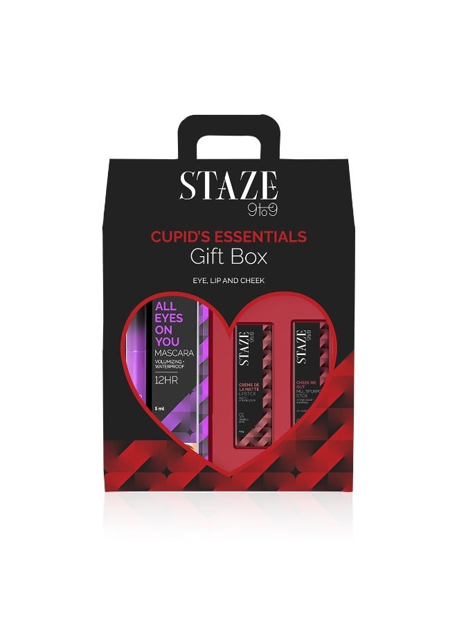 Staze 9to9 Cupid's Essentials Gift Box (All Eyes On You Tubing Mascara + Cheek Me Out Multipurpose Blush Stick 03 Spank + Crème De La Matte Lipstick 04 Tequila Sunrise) - Image 1